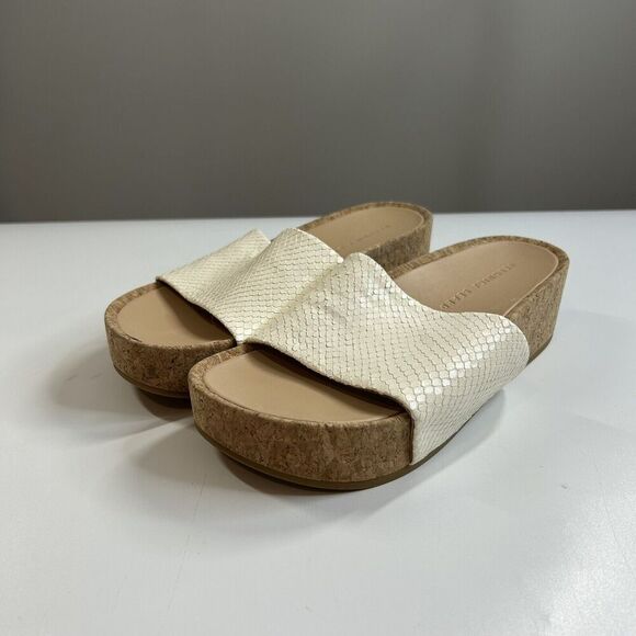 Veronica Beard Dresdyn Snakeskin-Embossed Leather Cork Platform Slides Women’s 7 - Picture 1 of 8